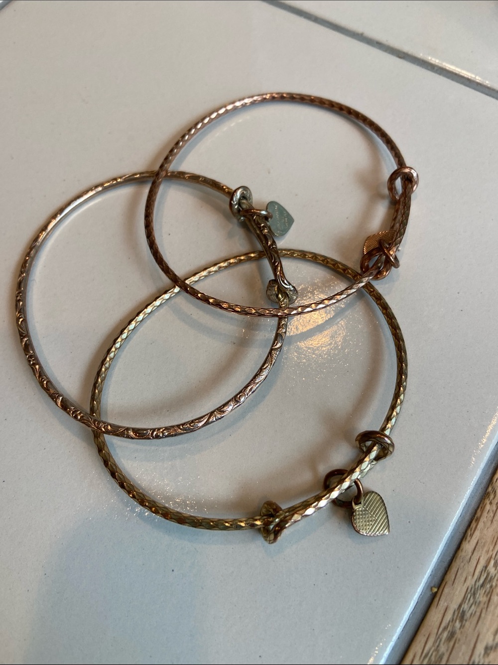 Gold-Tone Heart Charm Bangle Bracelet Set - Gold Color Alex and Ani
